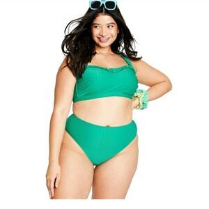 Full Coverage Green Crinkle Swim Set Stoney Clover Lane x Target Womens size 1x